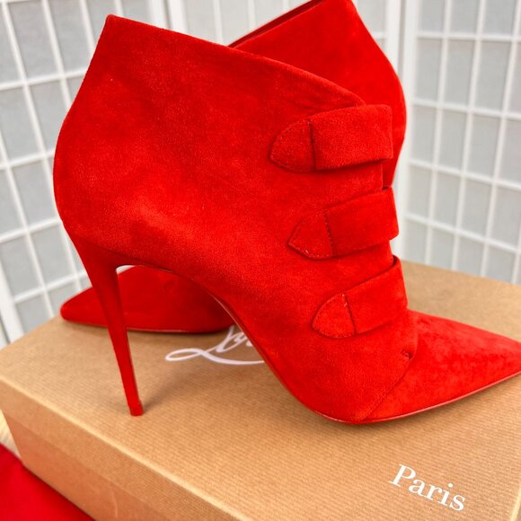 TRINIBOOT CHRISTIAN LOUBOUTIN BOOTS RED Size 38 EUR (Size 8 US) - Picture 1 of 16